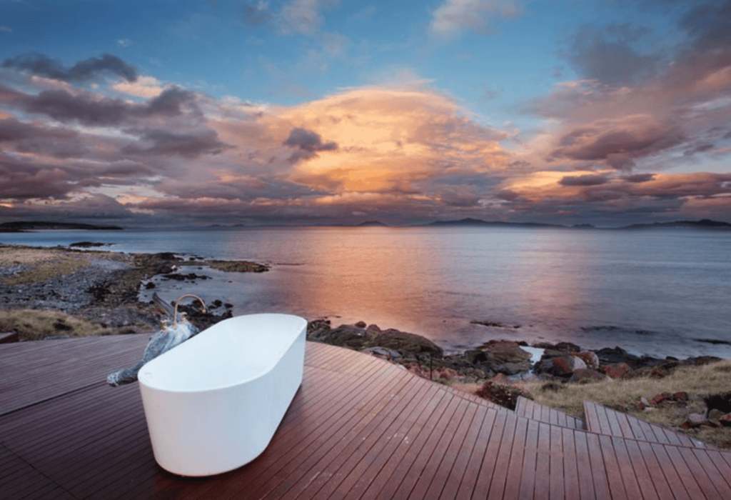 Thalia Haven Tasmania bathtub view of water