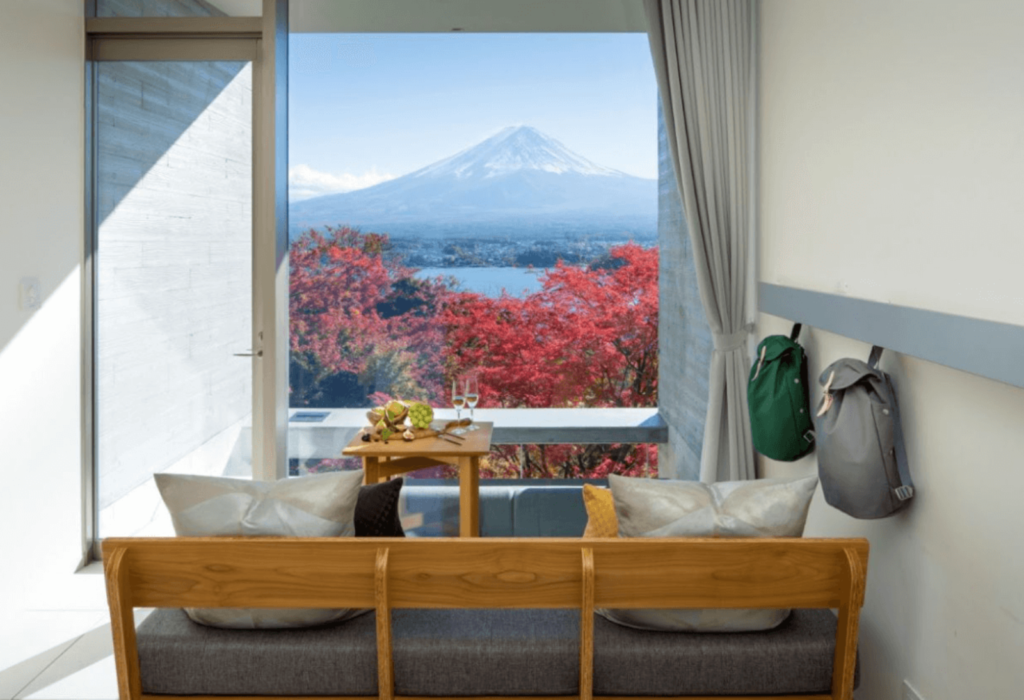 Hoshinoya Fuji view of mountain through a window