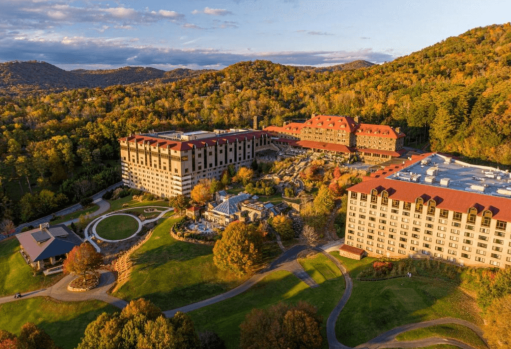 The Omni Grove Park Inn exterior during fall