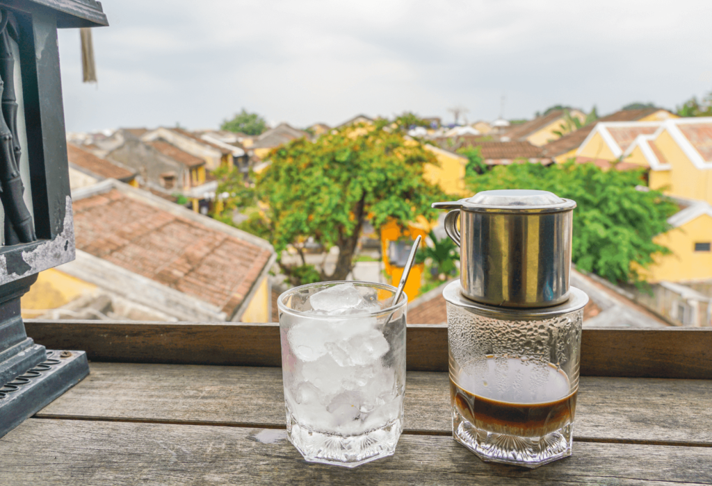 coffee with city view in background