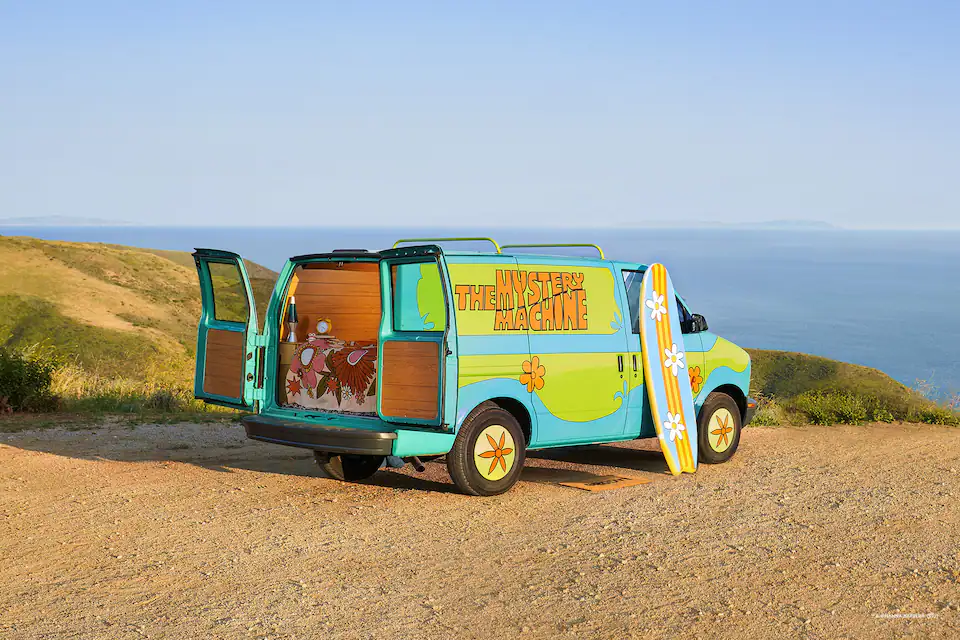 Scooby Doo mystery machine van overlooking ocean