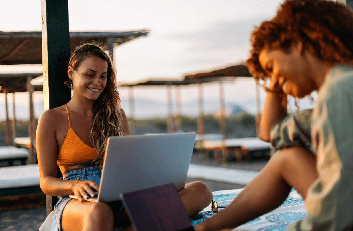 woman remote working with laptop