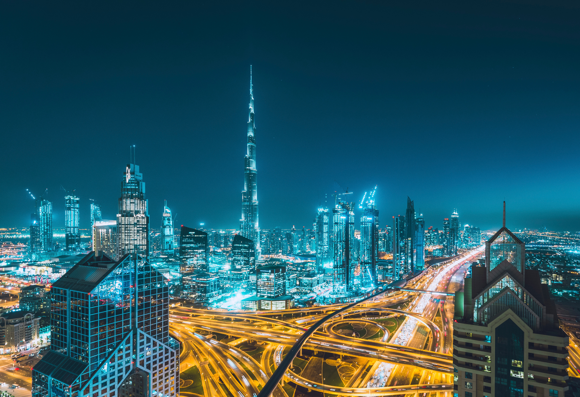 Dubai skyline nighttime