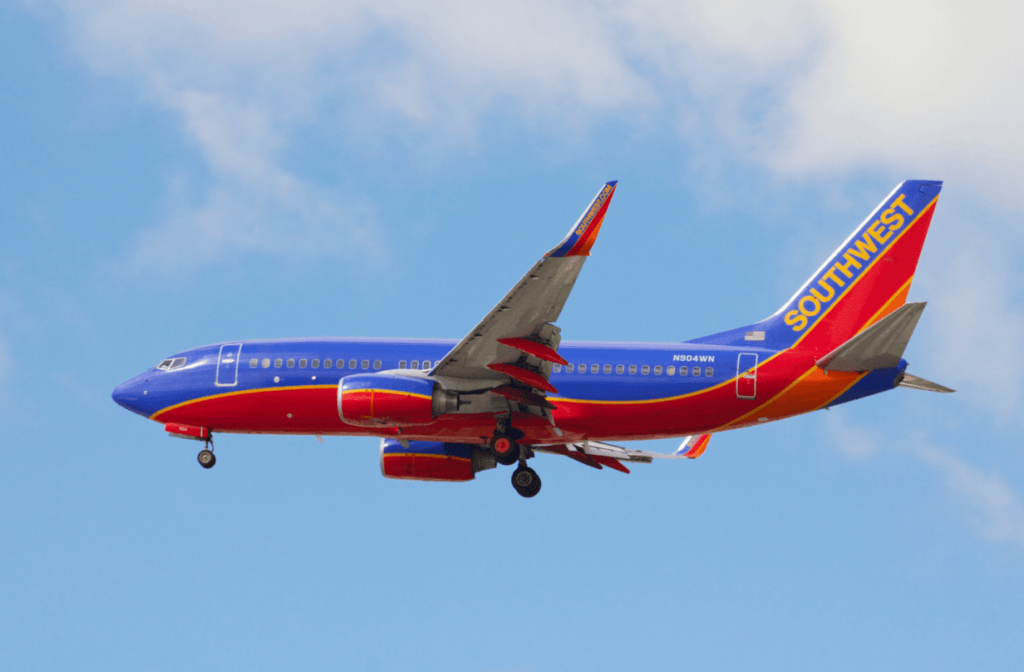 Southwest airplane in the sky