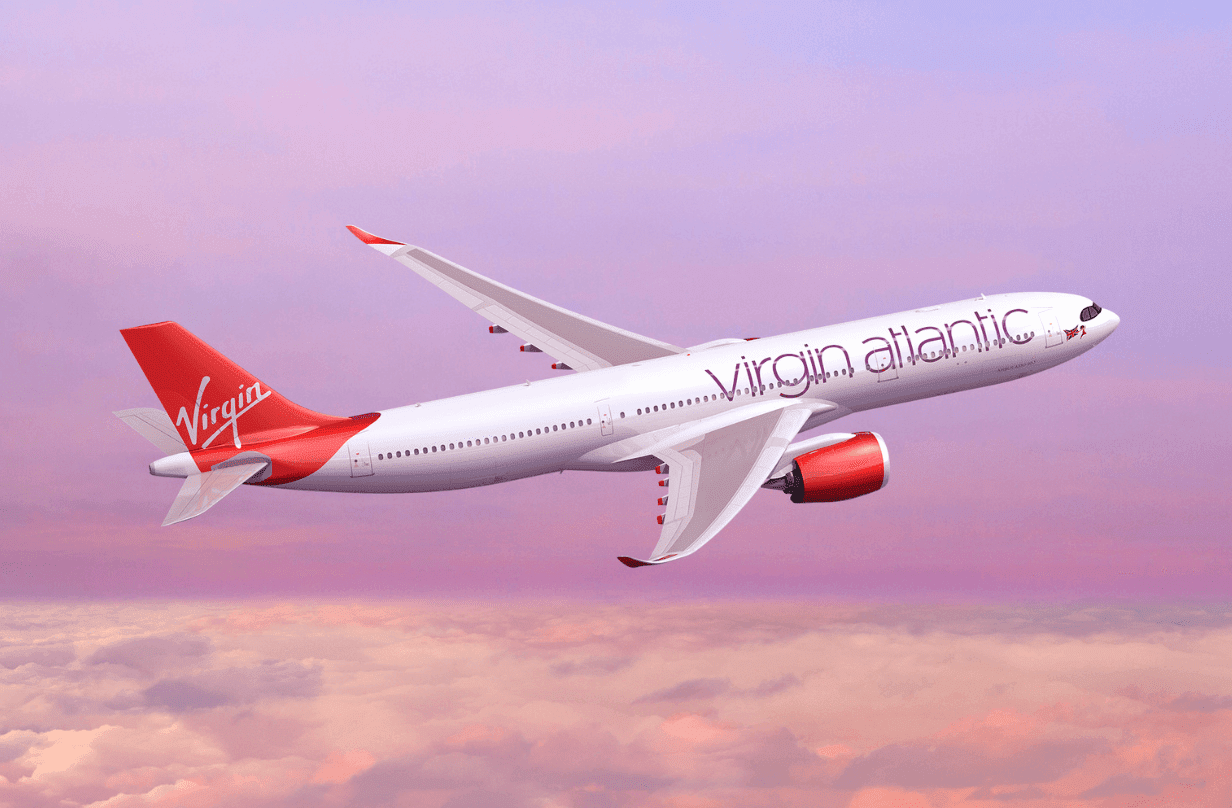 Virgin Atlantic plane sunset
