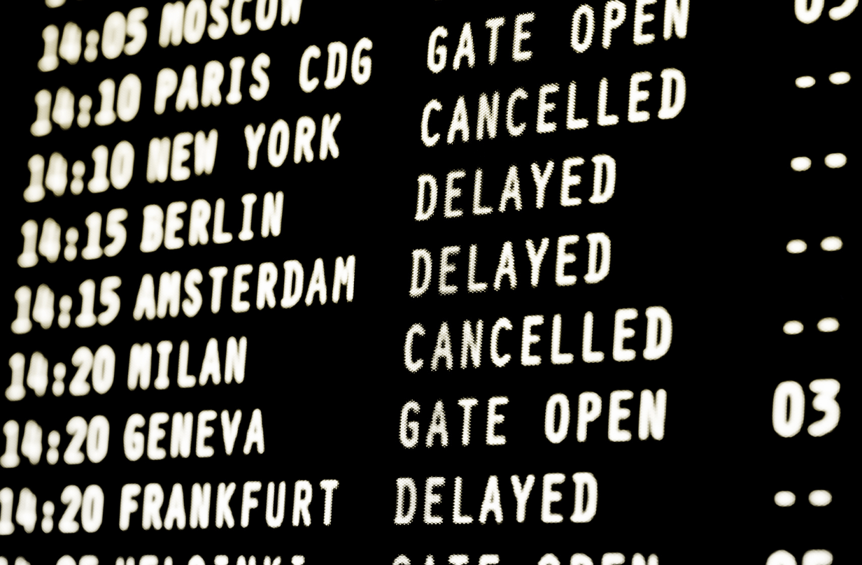flight status board cancellations delays