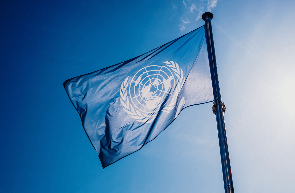 UN flag in the sky
