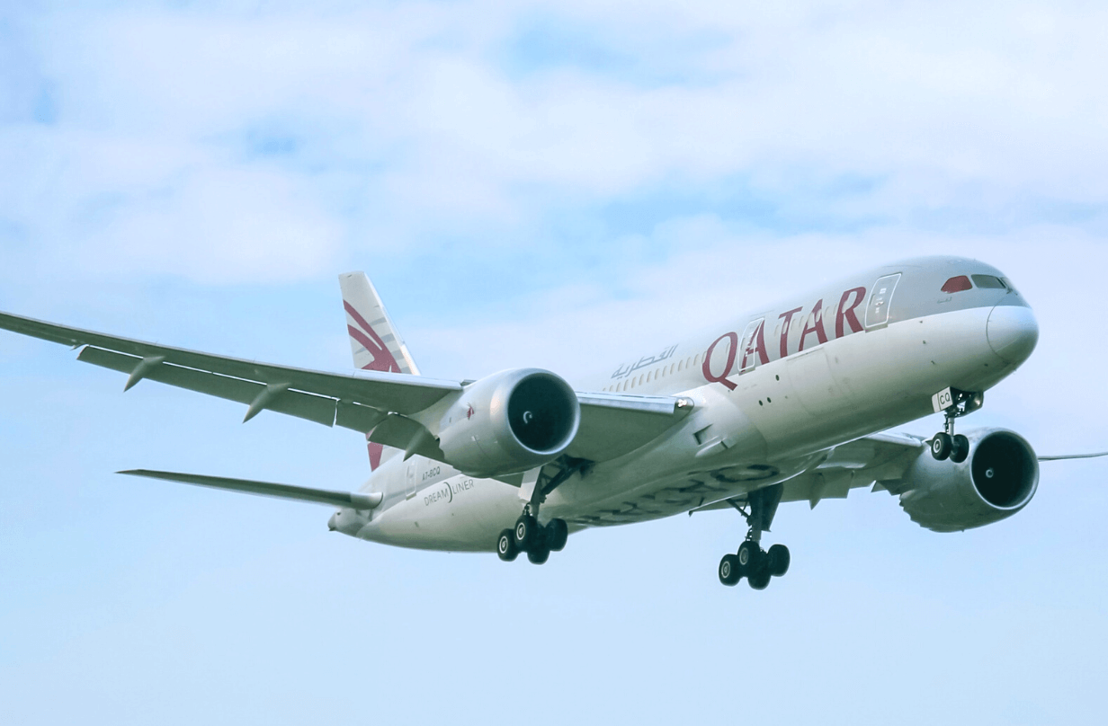 qatar airways plane in sky