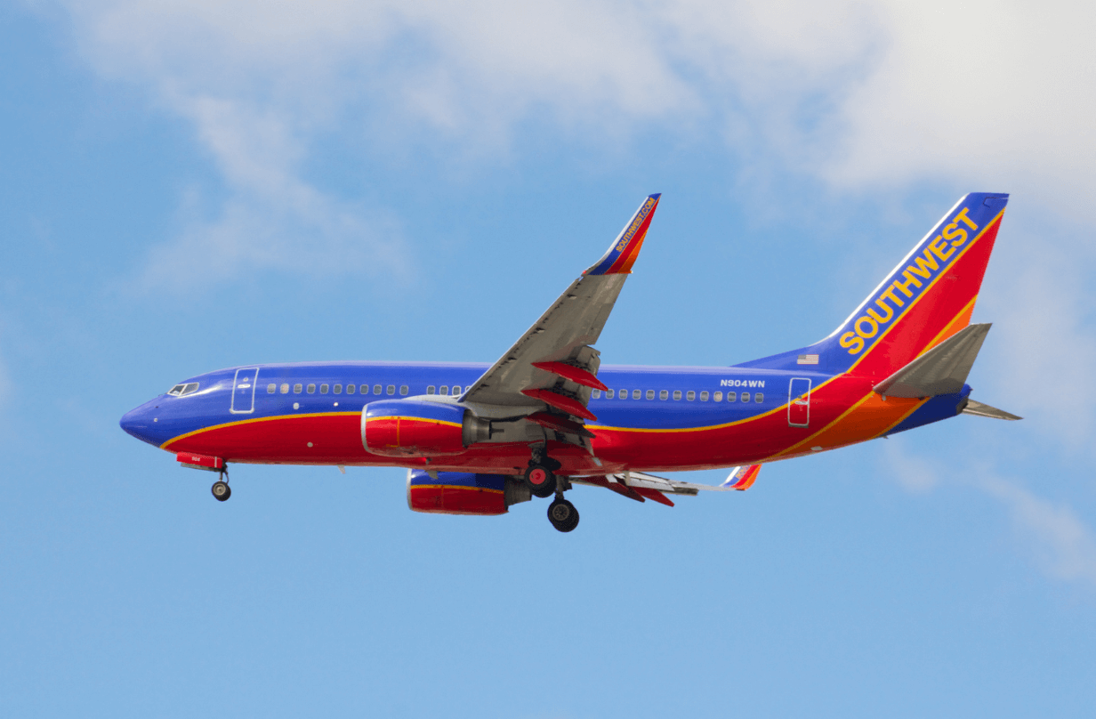 southwest airlines plane in the sky