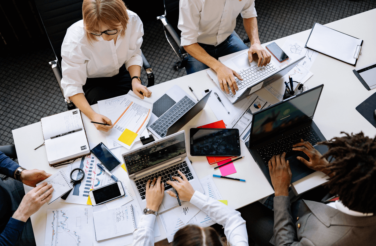 employees working at table