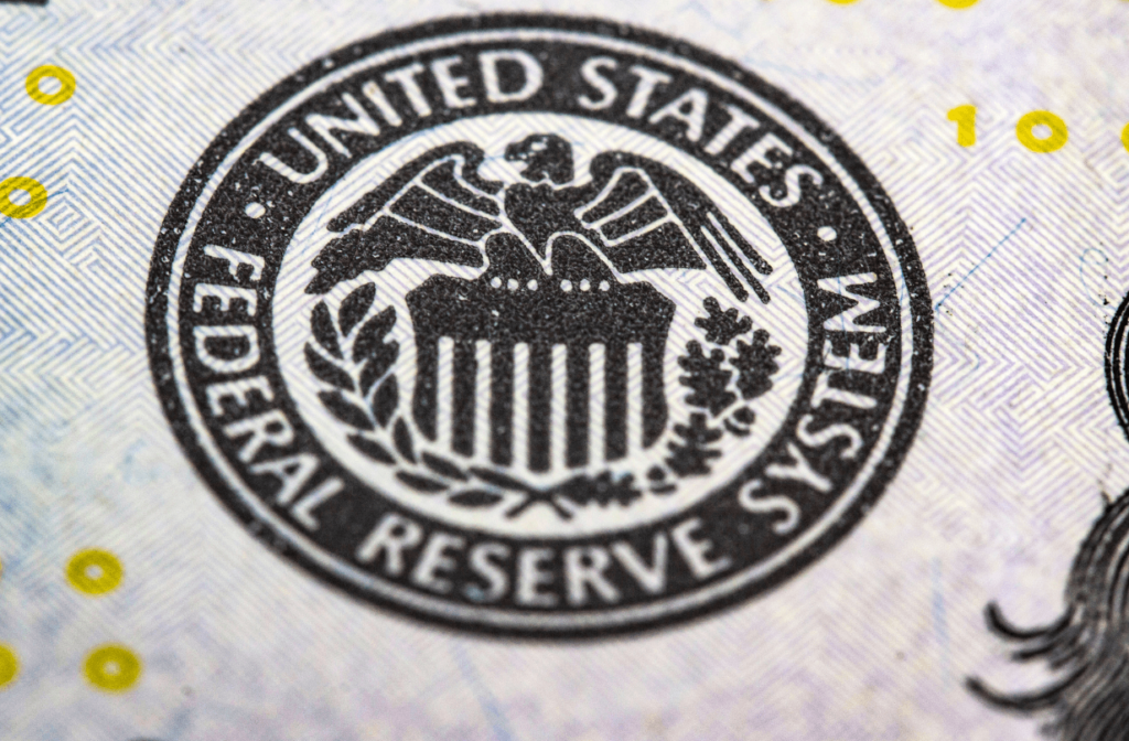 Federal Reserve emblem on money