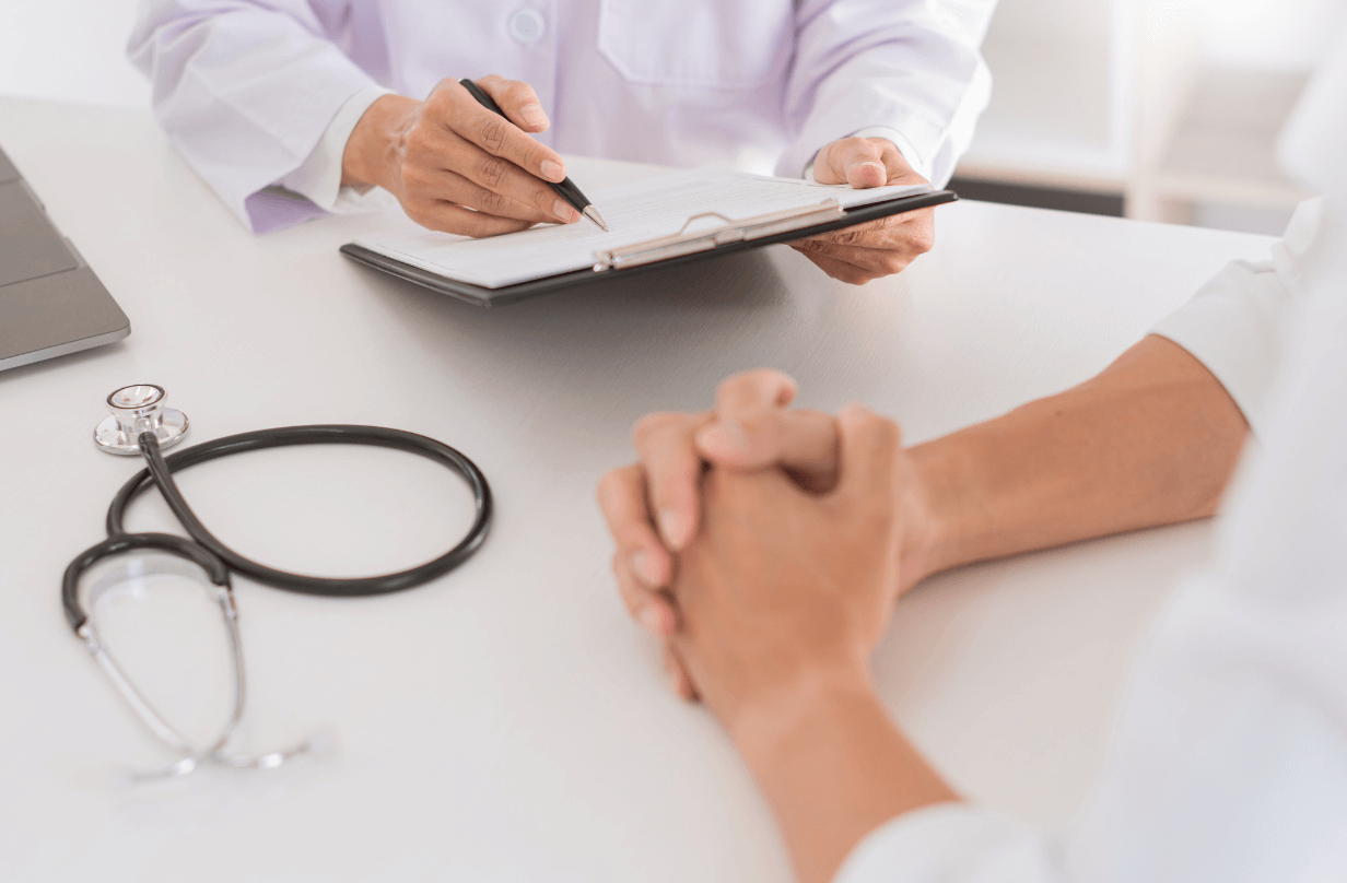 doctor talking to patient hands