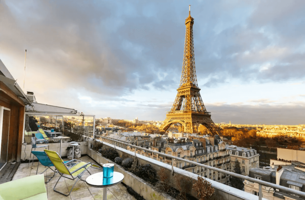 view of eiffel tower from balcony