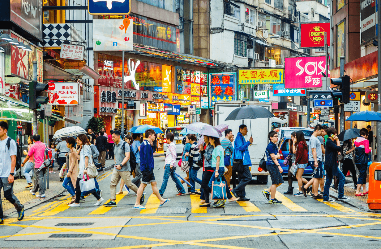 people walking city hong kong