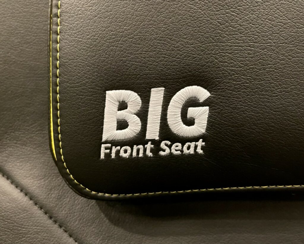 up close detail shot of new spirit airlines big front seat