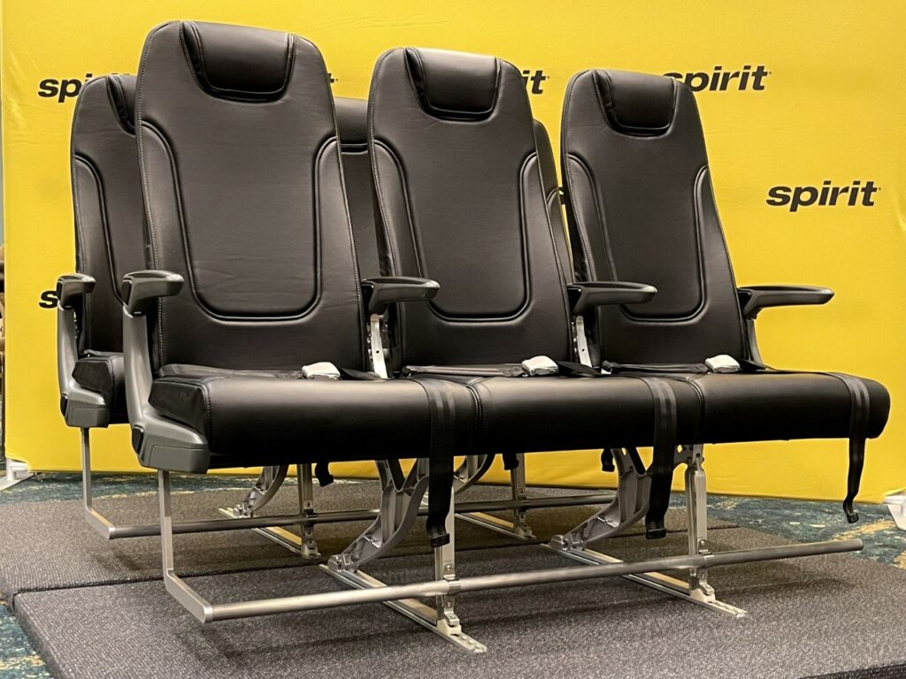 spirit airlines' economy seat prototypes at an event