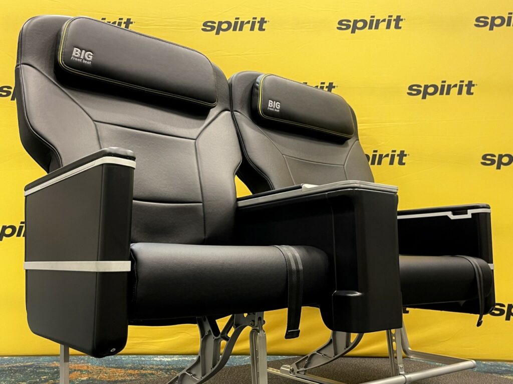 spirit airlines' big front seat prototypes at an event