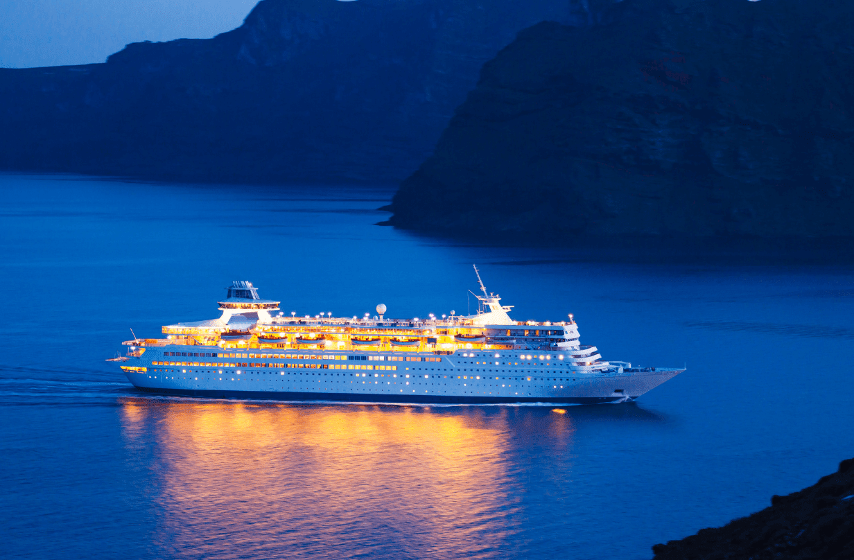 cruise ship at night