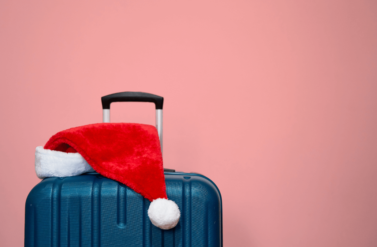 santa hat on luggage