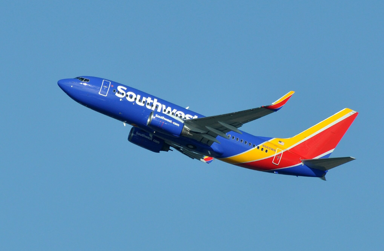 southwest airplane in sky