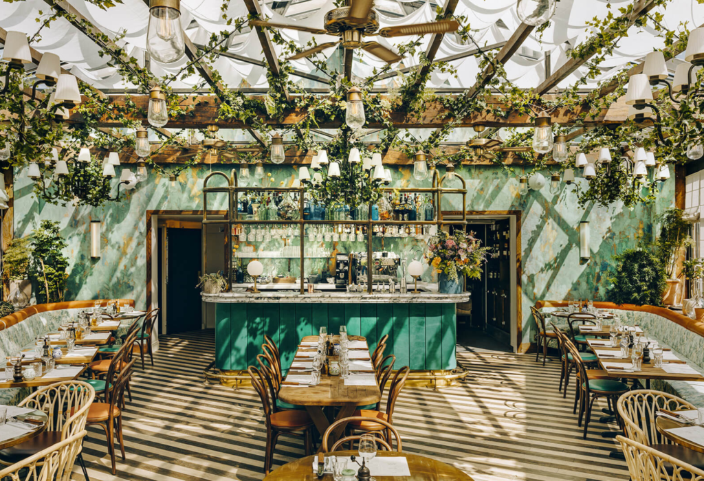 Lush, vibrant interior of a restaurant in Paris