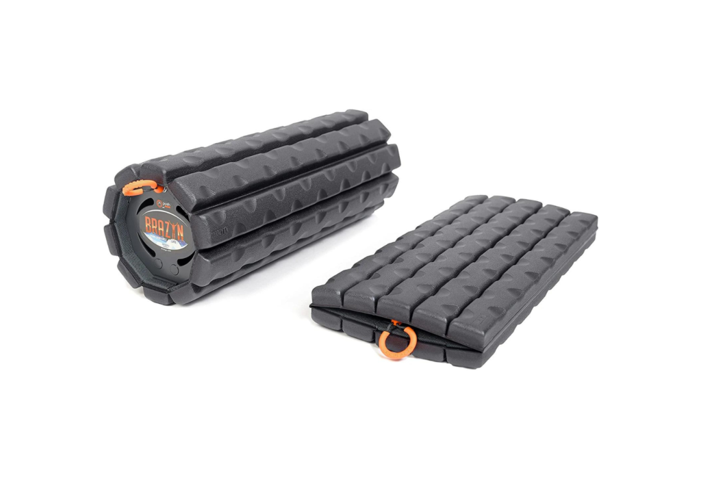 dark gray foam roller that can collapse