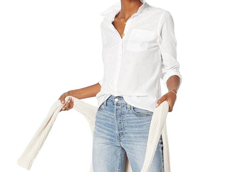 white long-sleeve button down shirt