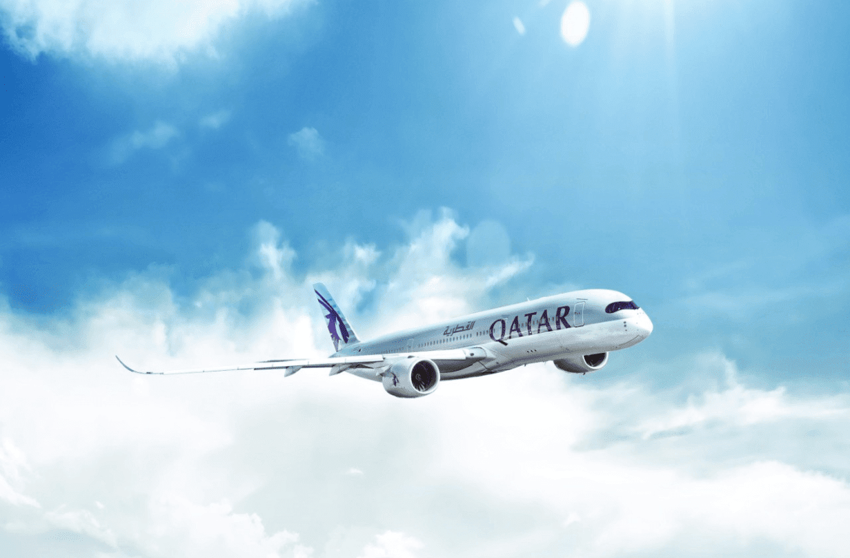 qatar airways plane in sky