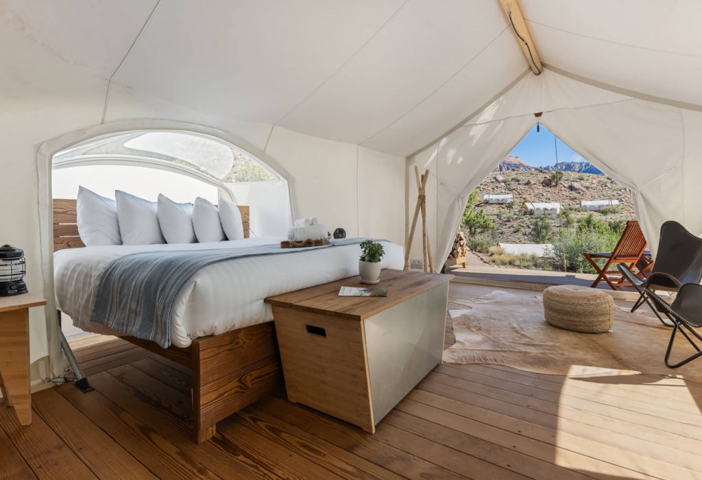 View inside a glamping tent for where to stay at Zion National Park
