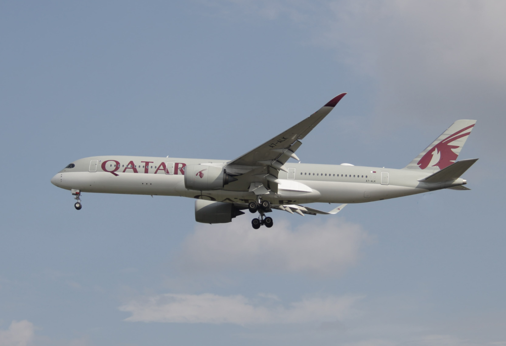 Qatar Airways plane in sky, Qatar Airways sale