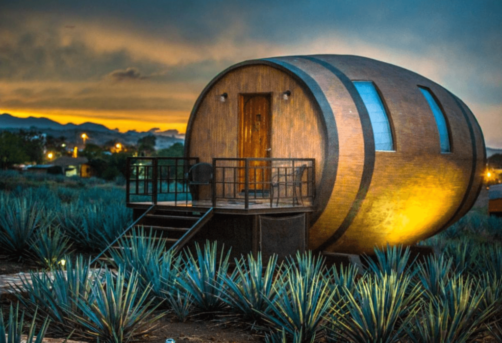 a large tequila barrel hotel room in mexico