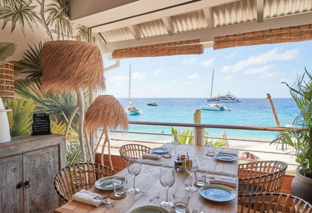 table overlooking the Caribbean in St. Barts