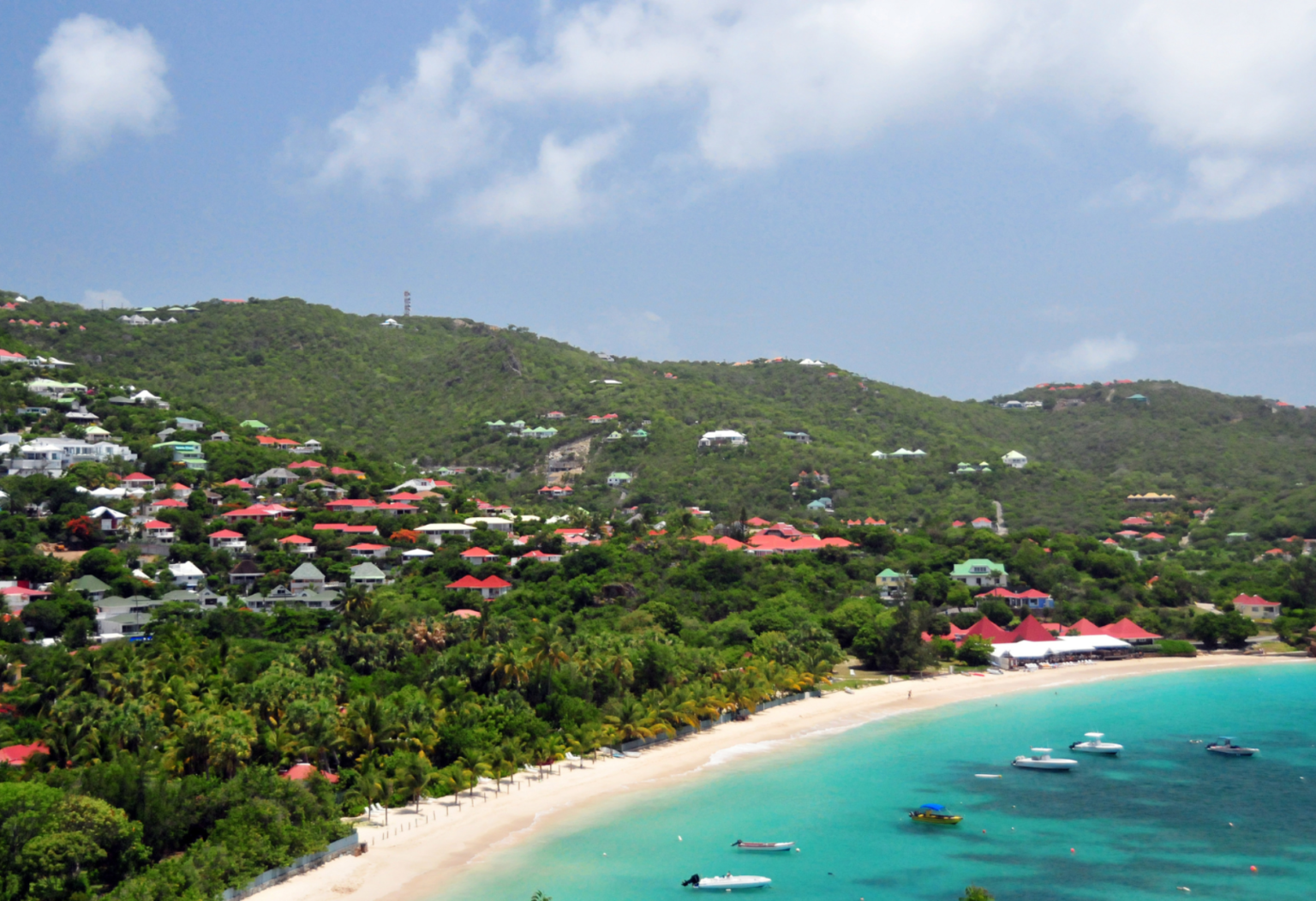 bird's eye view of St. Barts for an article on the best hotels in St. Barts