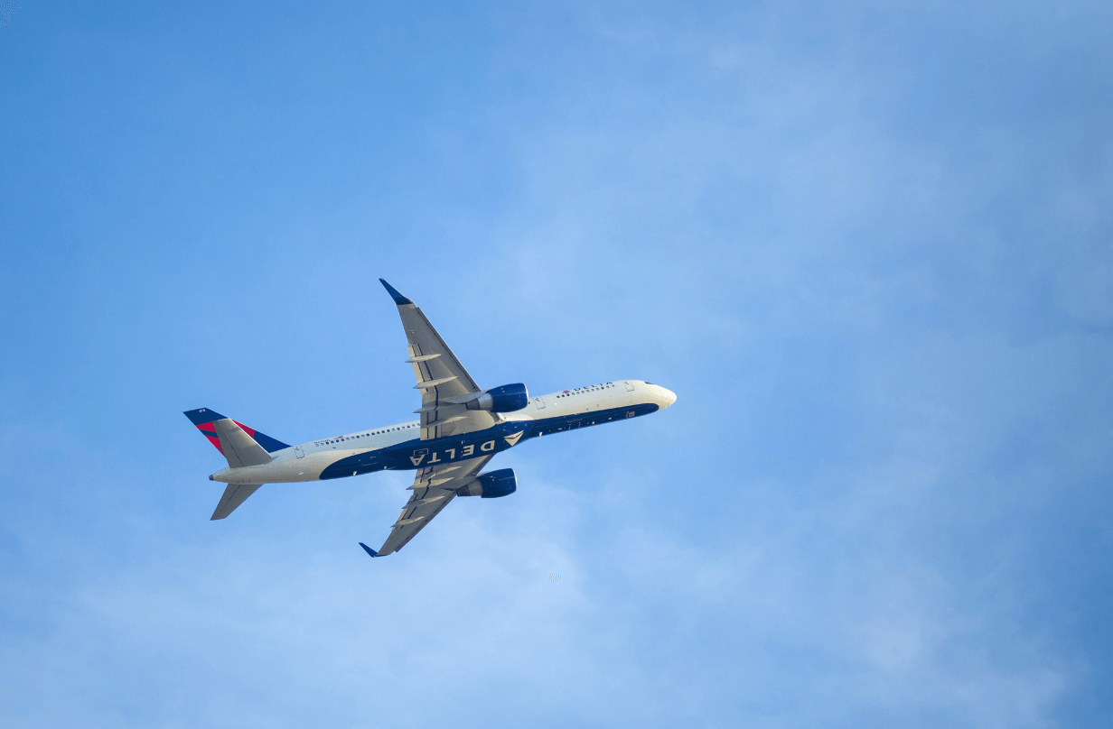 delta airlines plane in the sky