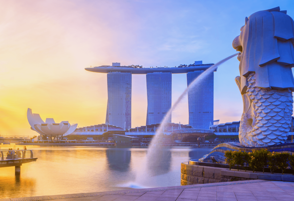 singapore skyline at sunset