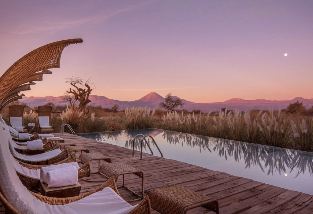 Tierra Atacama pool with volcano view