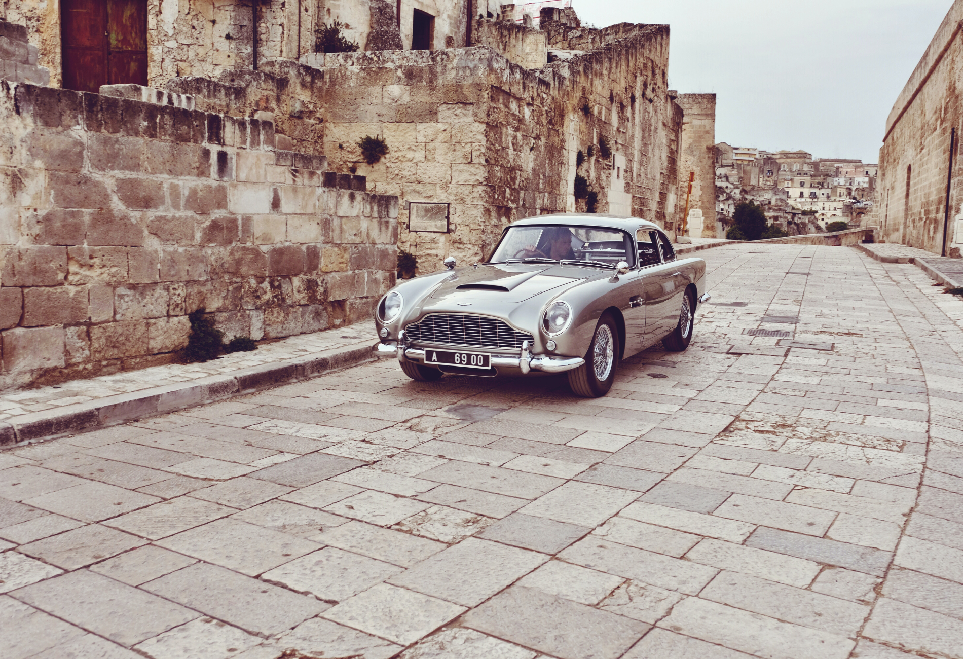 James bond car on road in Europe