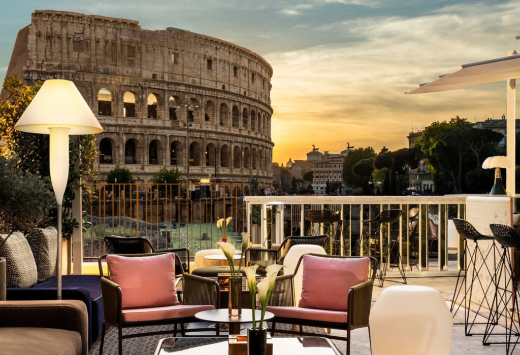 rooftop at a hotel overlooking the Colosseum in Rome