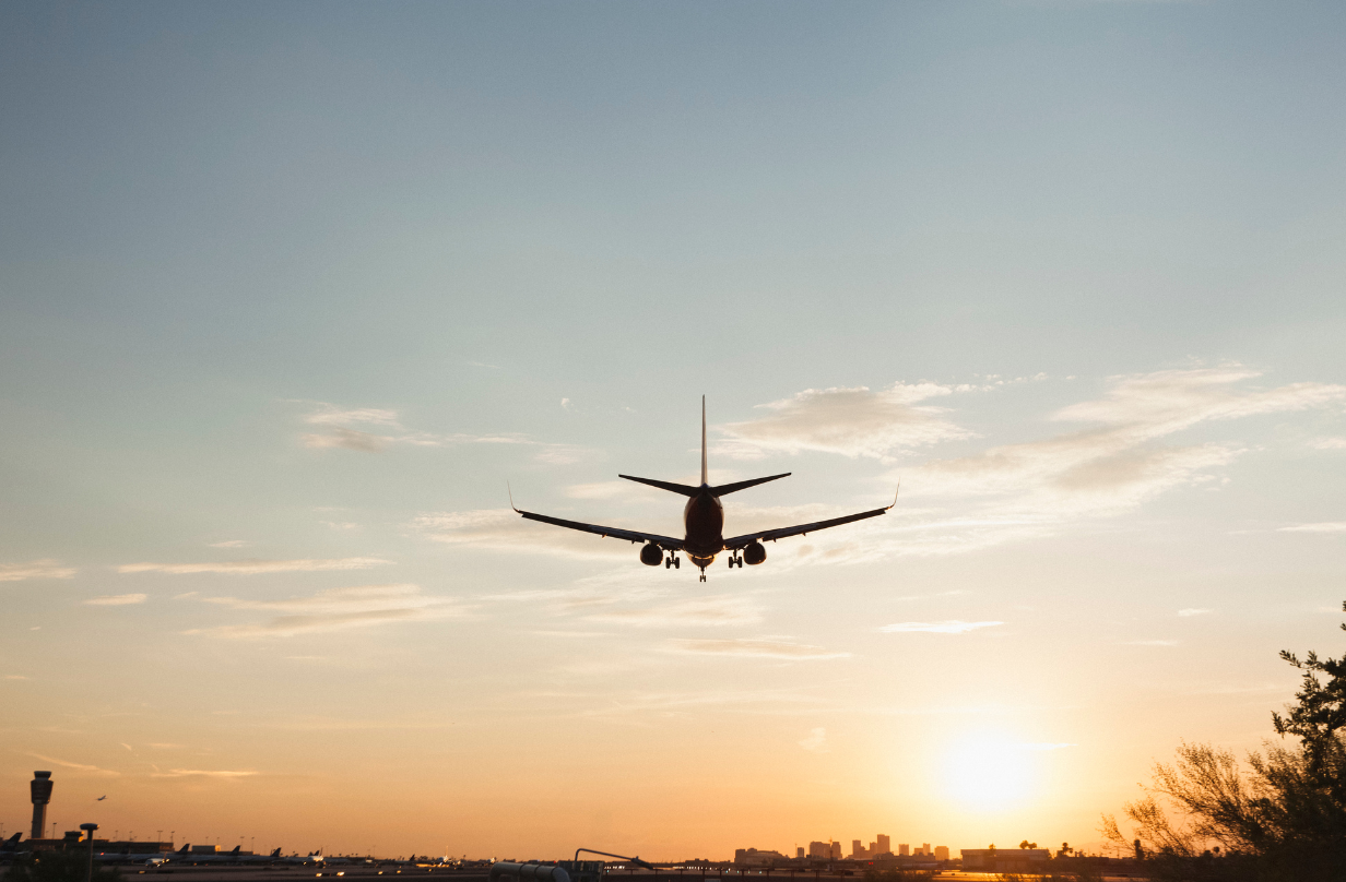 plane at sunset