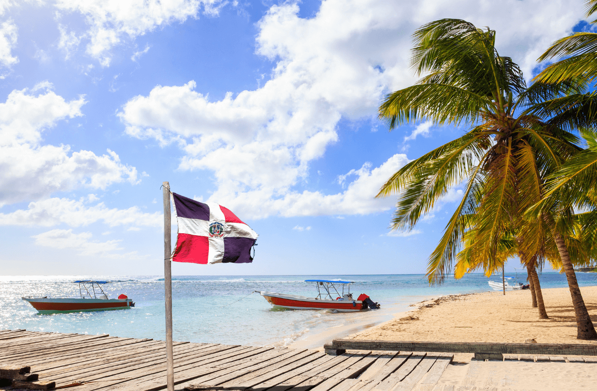 dominican republic flag on beach