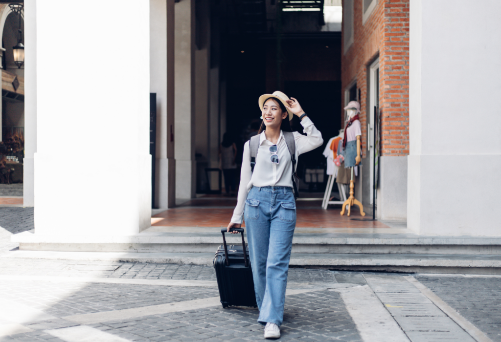 female traveler with suitcase