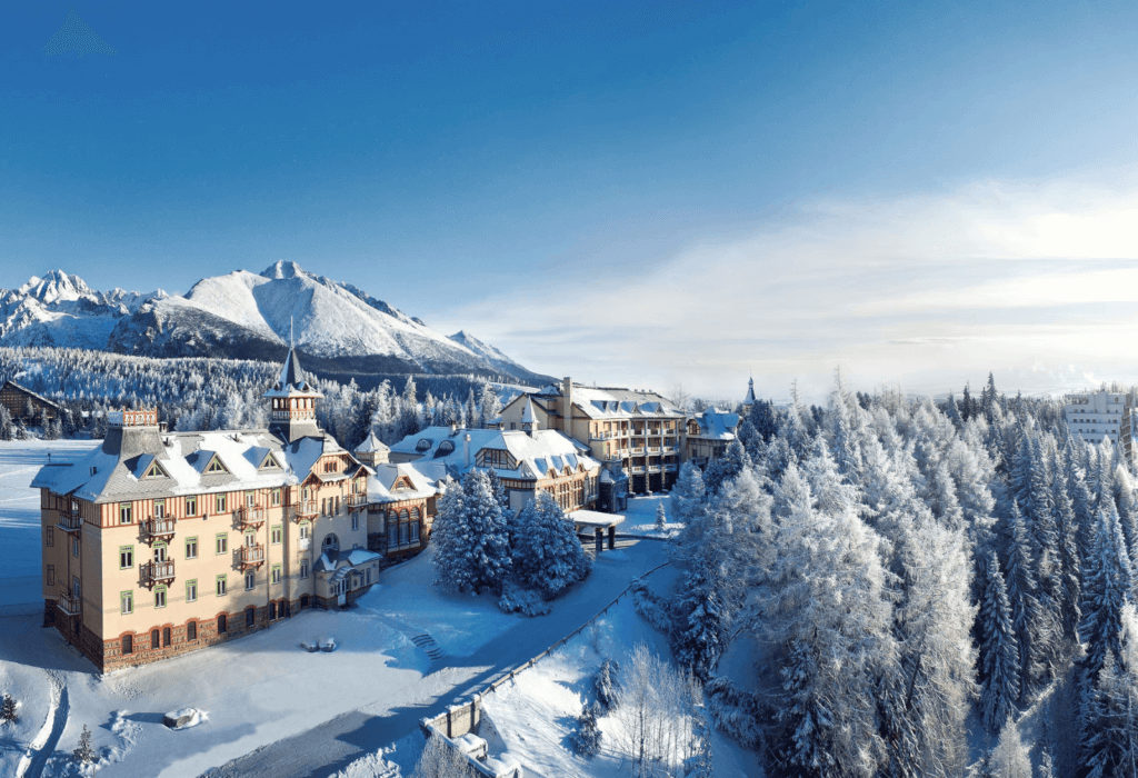 a snowy image of the Grand Hotel Kempinski High Tatras in Slovakia