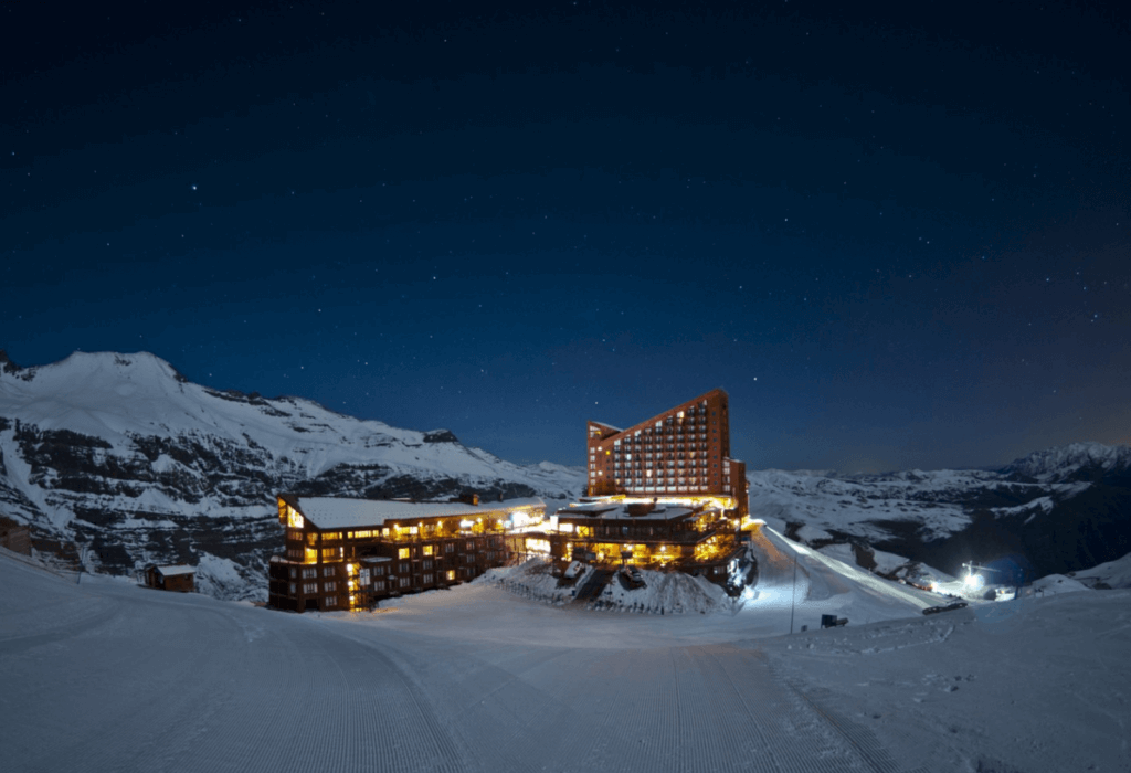 a nighttime shot of Hotel Valle Nevado
