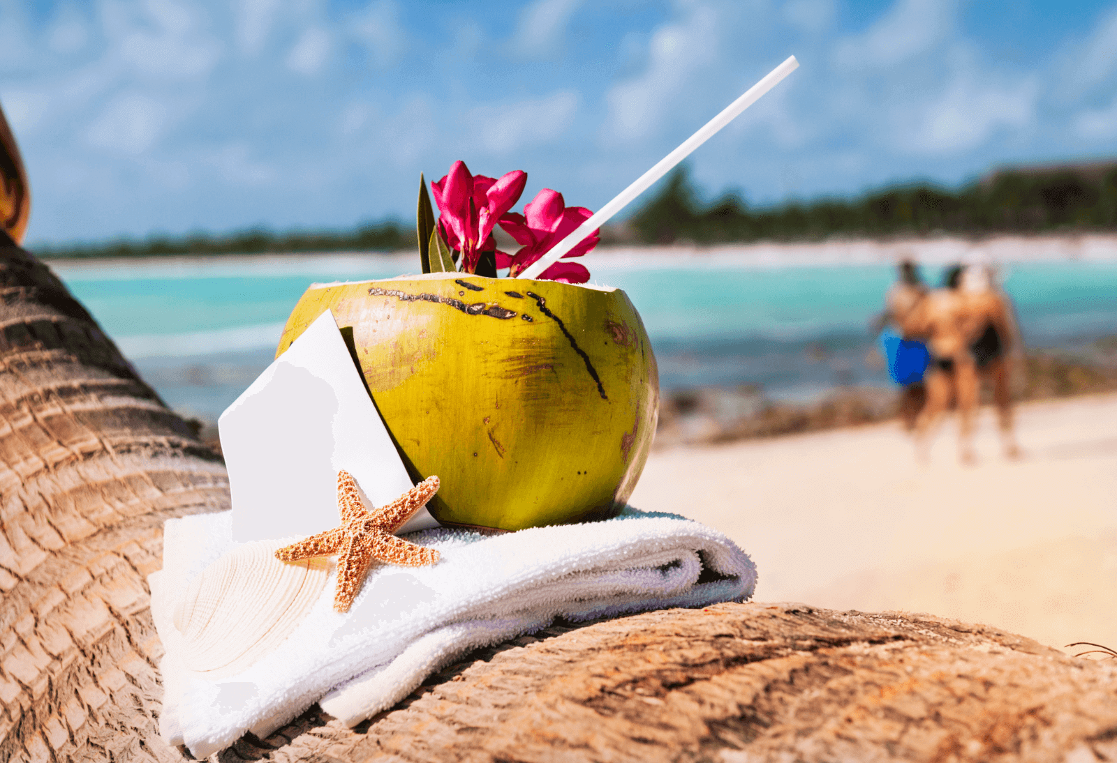 coconut drink on the beach in the caribbean