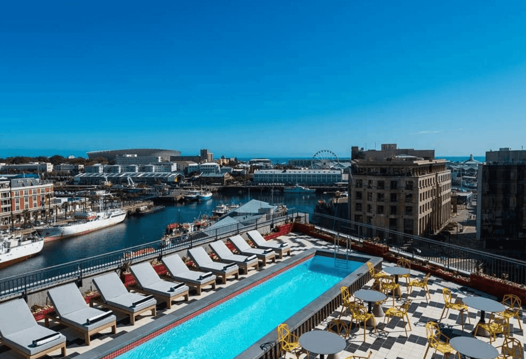 the rooftop pool at the Radisson Red in Cape Town