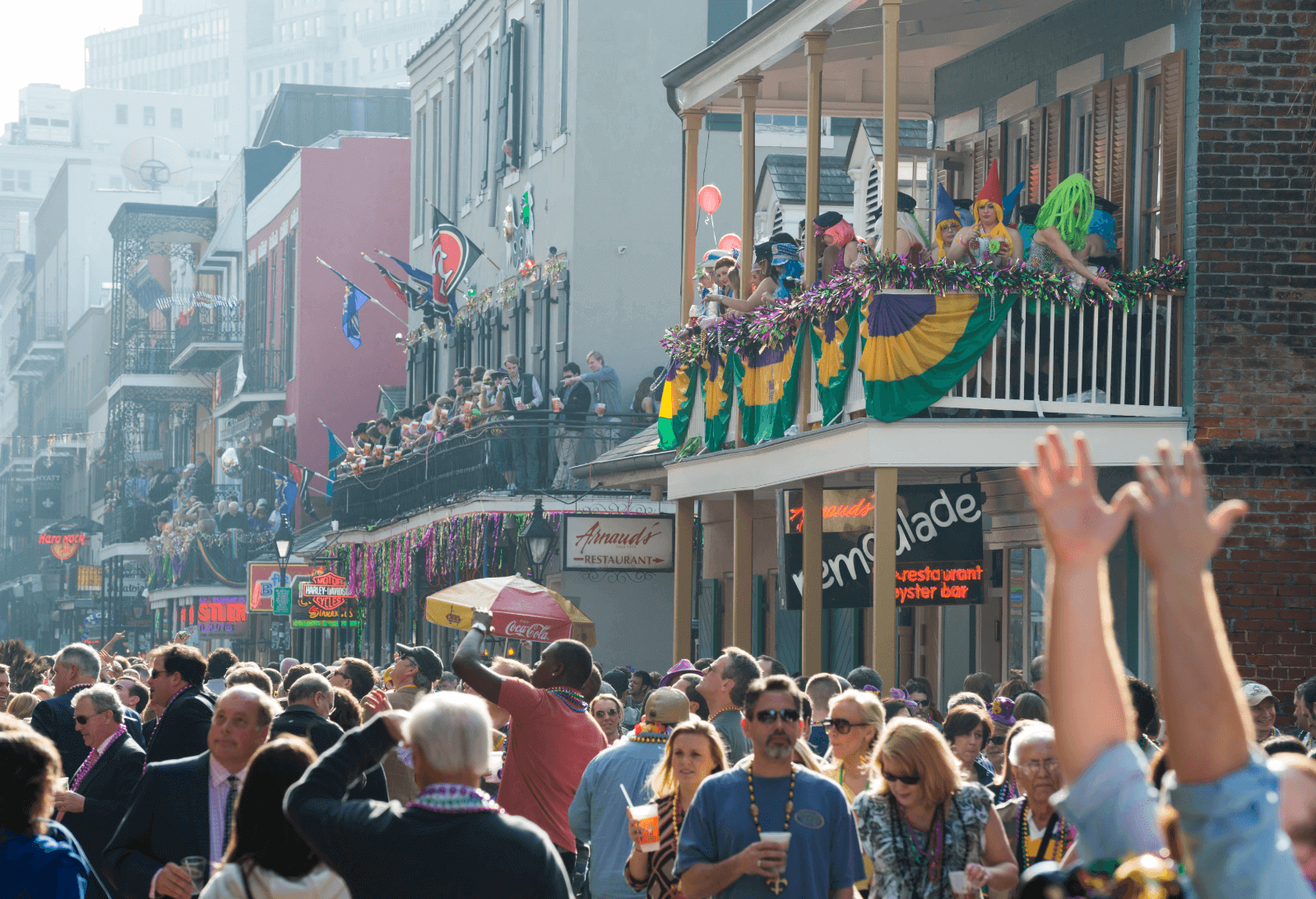 bourbon street celebrations during mardi gras