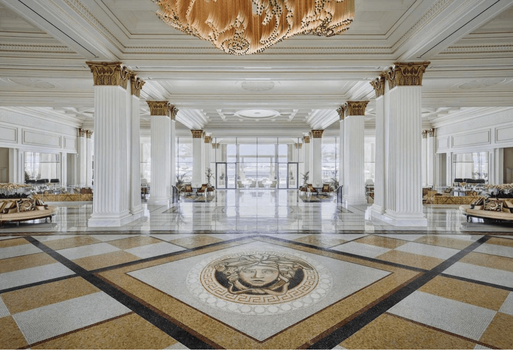 the beautiful lobby floor of the palazzo versace in dubai