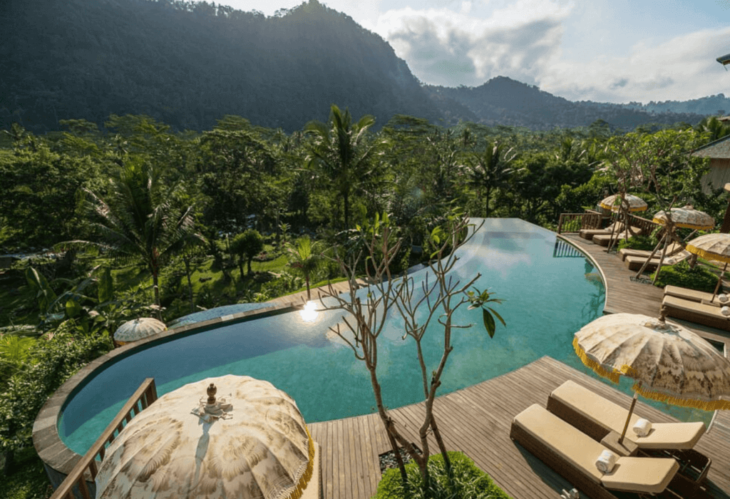 the view overlooking Wapa Di Ume Sidemen and its spa resort