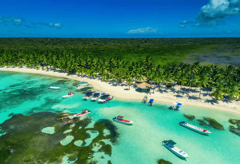bird's eye view of beach in the Dominican Republic, one of the destinations you can fly to for cheap using Southwest's low fare calendar