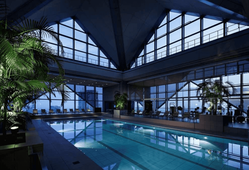the beautiful pool and hotel gym area at the park hyatt tokyo